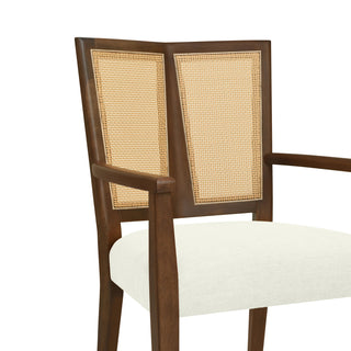Sunvega Mid-Century Modern Cane Back Arm Dining Chairs with Upholstered Seat Set of 2