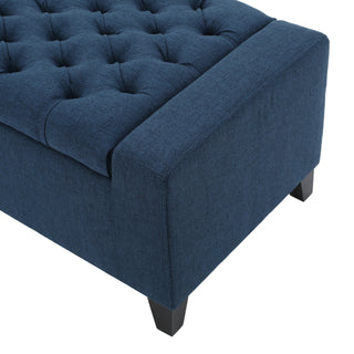 Sunvega Dark Blue Tufted Storage Ottoman with Removable Lid for Living Room