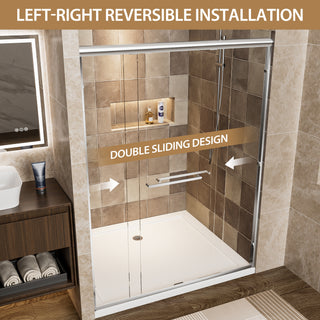 Sunvega 56-60" W x 72" H Matte Black Aluminum Frame Double Sliding Shower Door
