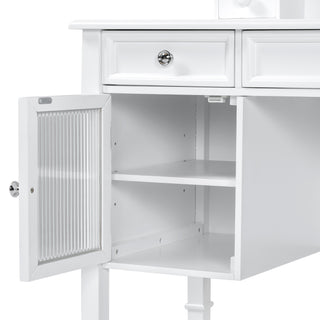 Sunvega Adjustable Mirror Makeup Vanity Desk with Drawers and Cabinet for Bedroom
