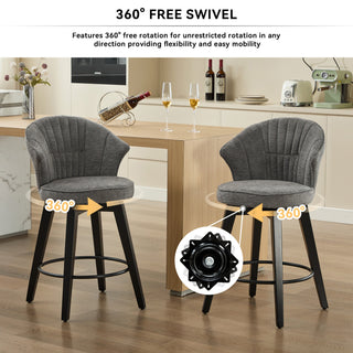 Sunvega 360 Swivel Bar Stools Set of 2 with Solid Wood Legs and Chenille Upholstery