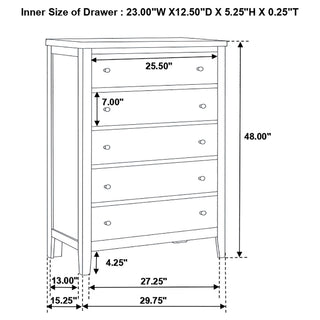 Sunvega Warm Brown Chest with Five Spacious Drawers and Silver Handles
