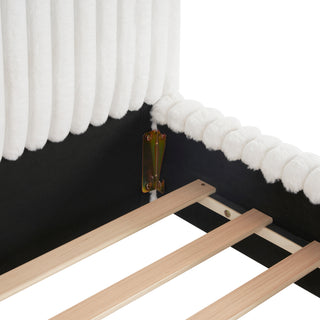 Sunvega King Size Upholstered Bed with Wavy Headboard and Clean Vertical Stitching