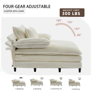 Sunvega Oversized Corduroy Chaise Lounge Chair with Fluffy Cushions and 4 Adjustable Gears