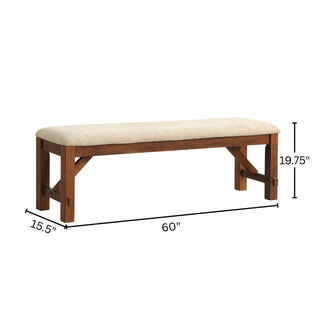 Sunvega Farmhouse Style Solid Rubberwood Dining Bench with Foam Padding