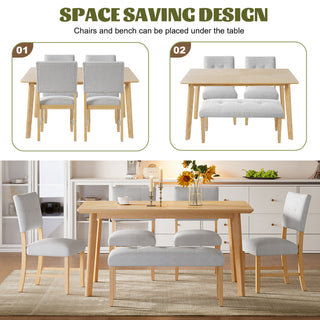 Sunvega Retro Rectangular Dining Table for 6 with Rubberwood Legs and Anti-Scratch Feet