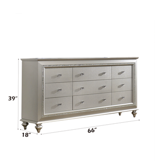 Sunvega Champagne Finish Nightstand with Crystal Accents and Felt-Lined Drawers