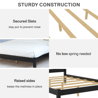 Sunvega Solid Wood Platform Bed Frame with Curved Headboard for Bedroom