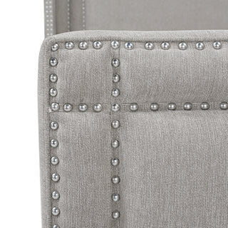 Sunvega Silver Grey Polyester Upholstered King Bed with Iron Nailhead Accents