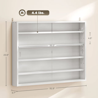 Sunvega 5-Tier Wall-Mounted Glass Display Cabinet with Adjustable Shelves for Collectibles