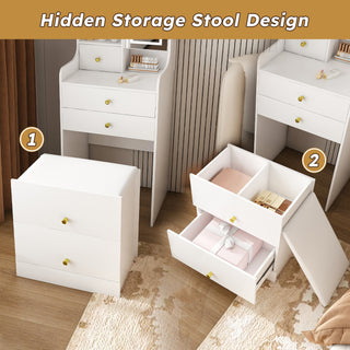 Sunvega 7-Drawer Vanity Desk with LED Mirror Jewelry Storage and PU Stool