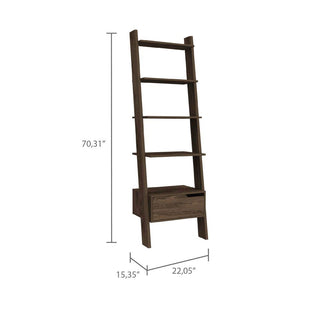 Sunvega Dark Walnut Ladder Bookcase with One Drawer and Five Open Shelves