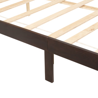 Sunvega Queen Pine Wooden Bed with Rattan Headboard and Footboard for Bedroom