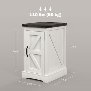 Sunvega Farmhouse Side Table with Charging Station USB Ports and Storage Cabinet