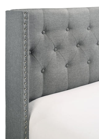 Sunvega Gray Polyester Fabric Wingback Bed with Button-tufted Details and Nailhead Trim