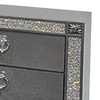 Sunvega Laine Nightstand with Crystal Acrylic Trim and Two Gray Solid Wood Drawers