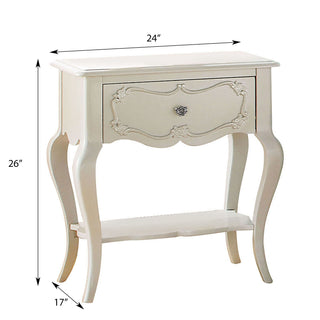 Sunvega Pearl White Nightstand with Scalloped Apron and Drawer Shelf