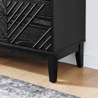 Sunvega Mid Century Modern Fluted Sideboard with Geometric Pattern and Adjustable Shelves
