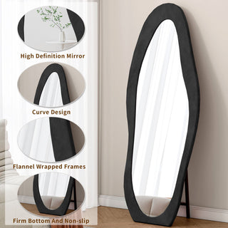 Sunvega Full Length Mirror with Flannel Wrapped Wooden Frame and Shatterproof Glass