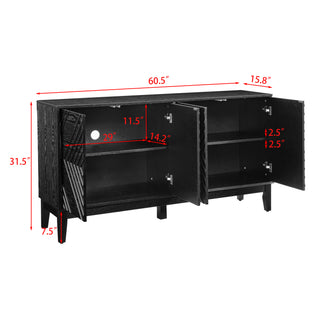 Sunvega Mid Century Modern Fluted Sideboard with Geometric Pattern and Adjustable Shelves