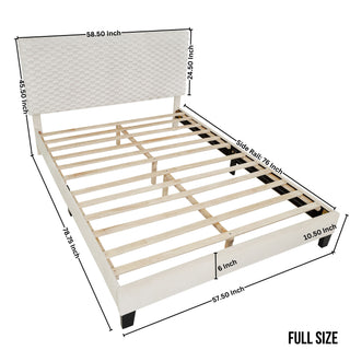 Sunvega Plush 3D Upholstered Platform Bed in White Dove with Height Adjustable Headboard