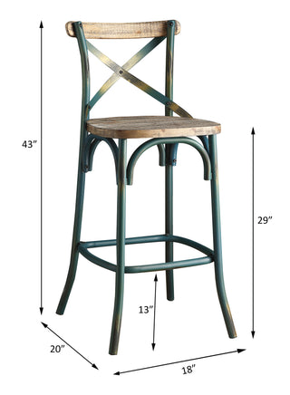 Sunvega Antique Turquoise Finish Metal Frame Vintage Style X-Shape Backrest Bar Chair