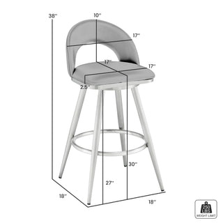 Sunvega 30 Inch Swivel Bar Stool with Gray Faux Leather and Brushed Stainless Steel