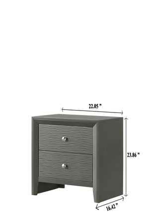 Sunvega Contemporary Gray Gun Metal Finish Two Drawer Nightstand with Round Handle Pull
