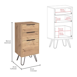 Sunvega Light Oak Dresser with Three Drawers and Hairpin Legs for Bedroom