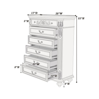 Sunvega Antique Walnut Nightstand with 2 Drawers and Unique Carving Design