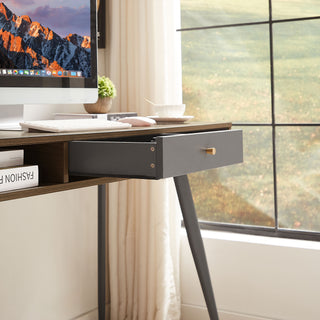 Sunvega Mid Century Modern Writing Study Desk with Drawers for Home Office
