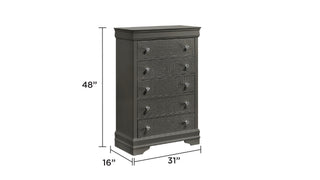 Sunvega Modern Metallic Gray Wood 5-Drawer Chest with Textured Surface and Crystal Knobs
