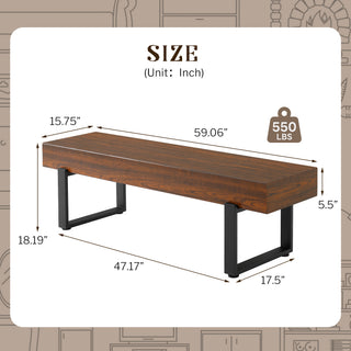 Sunvega 59" Modern Black MDF Bench with Metal Legs for Entryway and Bedroom