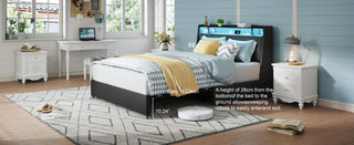 Sunvega Queen Bed Frame with Ergonomic Headboard Outlets Charger LED Light Storage