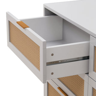 Sunvega Modern Natural Rattan 6 Drawer Dresser with Wood Legs for Bedroom Storage