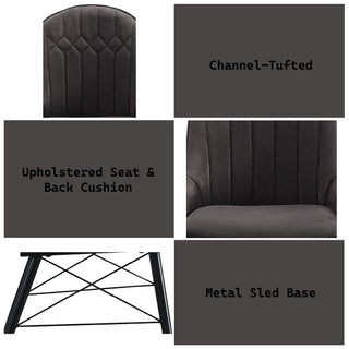 Sunvega Dark Gray Fabric and Black Finish Upholstered Side Chair Set of 2