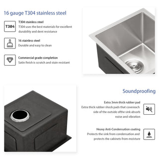 Sunvega 16 Gauge T304 Stainless Steel Undermount Kitchen Sink with Drain Assembly