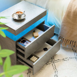 Sunvega Modern LED Nightstand with 2 Drawers Adjustable Lights for Bedroom Living Room