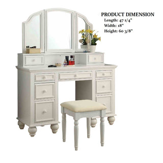 Sunvega Transitional White Vanity Set with Stool Knob Handles Storage Drawers