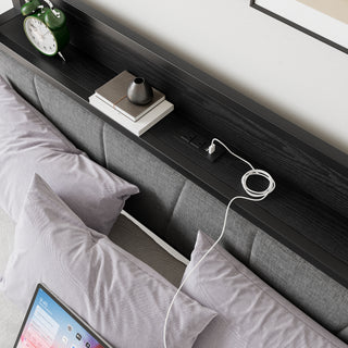 Sunvega Full Size Bed Frame with Storage Headboard and Charging Station Outlets