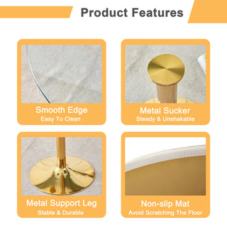 Sunvega 35 Inch Round Tempered Glass Dining Table with Silver Metal Legs