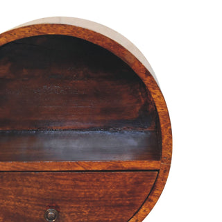 Sunvega Handcrafted Solid Wood Circular Bedside Table with Drawer and Open Slot