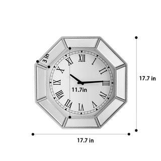 Sunvega Luxury Mirrored Wall Clock with Silver Beaded Octagonal Glass Trim