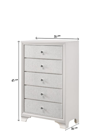 Sunvega Modern Glam White Crocodile Texture Two Drawer Nightstand with Crystal Pulls