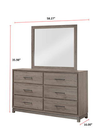 Sunvega Contemporary Gray Oak Finish Dresser with Six Drawers and Metal Hand Pull