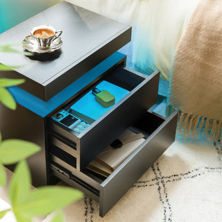 Sunvega Modern LED Nightstand with 2 Drawers Adjustable Lights for Bedroom Living Room