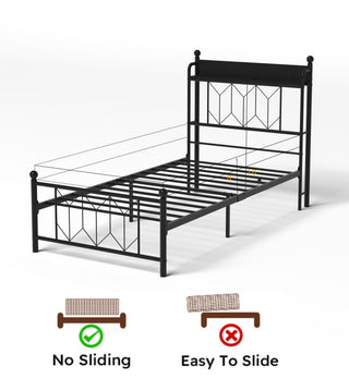 Sunvega Twin Bed Frame with LED Headboard Charging Station and Storage Space