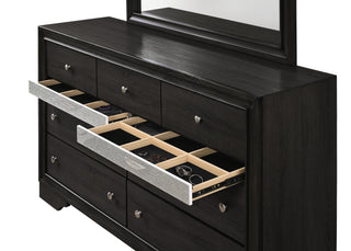 Sunvega Modern Glam Seven Drawer Dresser with Two Jewelry Trays and Black Finish