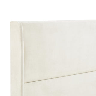 Sunvega King Beige Velvet Wingback Platform Bed with Low Profile Design