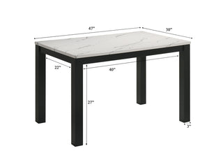 Sunvega Contemporary White Faux Marble Rectangular Dining Table with Black Finish